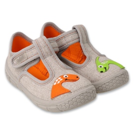 Pantuflas infantiles befado con velcro, motivo animal 629P003, gris beige 1