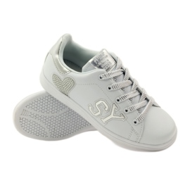American Club Deportivas corazón americano con plantilla de piel blanco gris 3