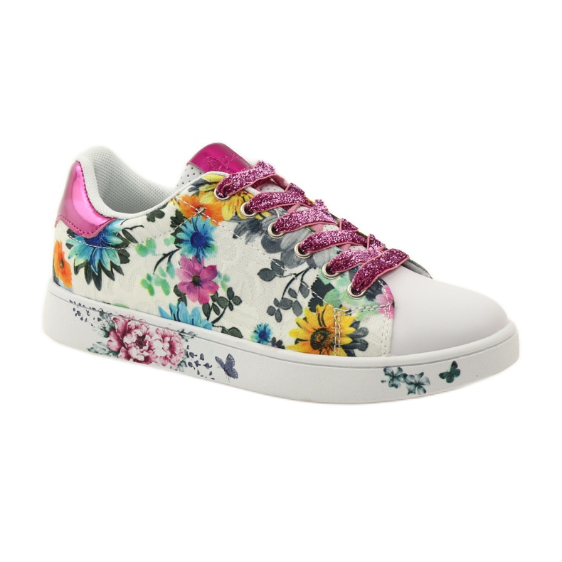 American Club Deportivas americanas florales con incrustaciones de piel rosado multicolor amarillo azul blanco 1