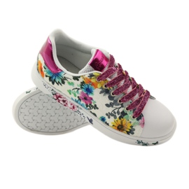 American Club Deportivas americanas florales con incrustaciones de piel rosa multicolor amarillo azul blanco 3