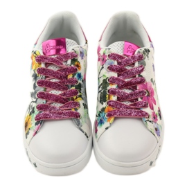 American Club Deportivas americanas florales con incrustaciones de piel rosado multicolor amarillo azul blanco 4