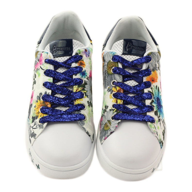 American Club Deportivas americanas florales con incrustaciones de piel azul marino rosado blanco 4