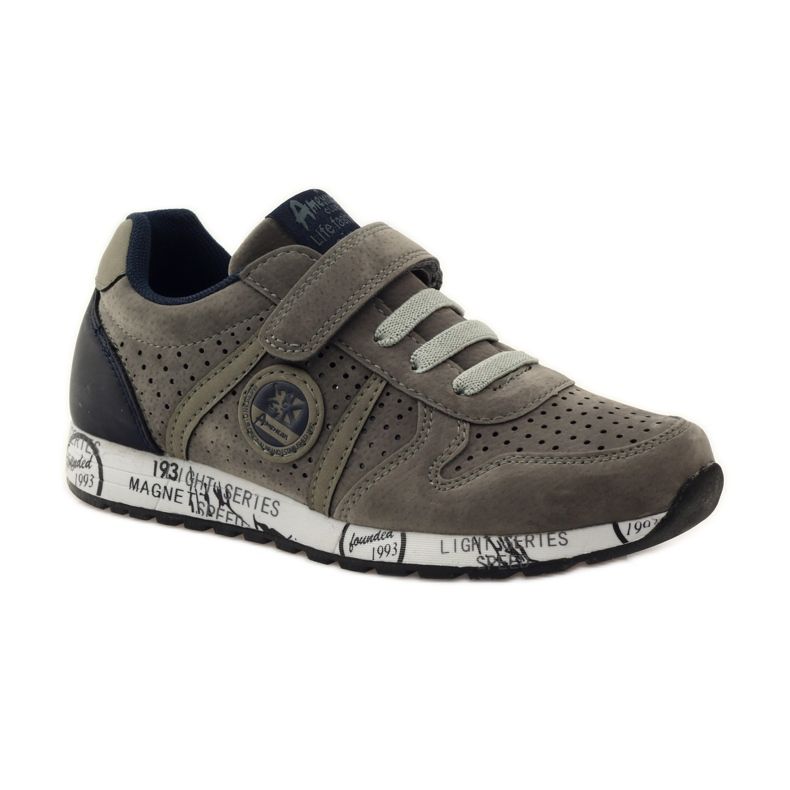 American Club Plantilla de cuero deportivo americano perforado azul marino gris 1 American Club Plantilla de cuero deportivo americano perforado azul marino gris 1