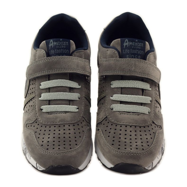 American Club Plantilla de cuero deportivo americano perforado azul marino gris 4