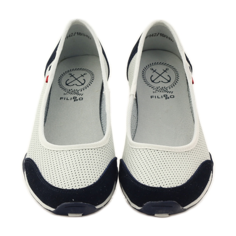 Bailarinas de mujer en piel Filippo blanco azul marino 4