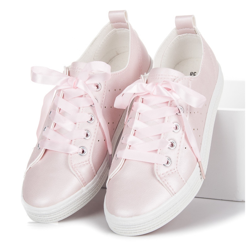 Mckeylor Zapatillas rosas atadas con una cinta rosado 2