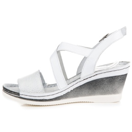 Vinceza Sandalias de cuña de cuero blanco 3