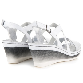 Vinceza Sandalias de cuña de cuero blanco 4