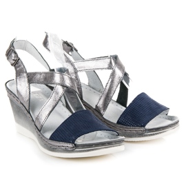 Vinceza Sandalias de cuña de cuero gris 5