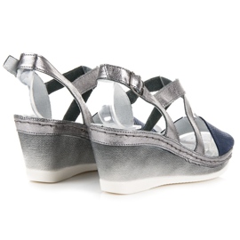 Vinceza Sandalias de cuña de cuero gris 4