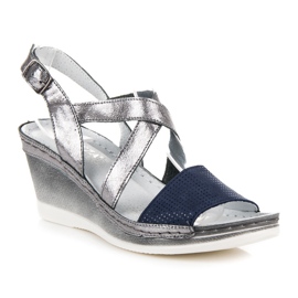 Vinceza Sandalias de cuña de cuero gris 2