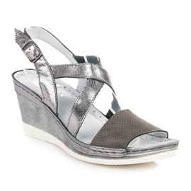 Vinceza Sandalias de cuña de cuero gris 2