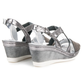 Vinceza Sandalias de cuña de cuero gris 4