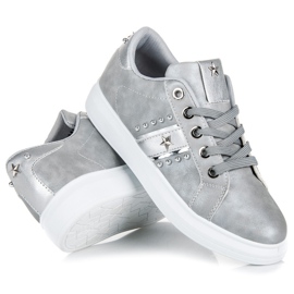 Deportivas atadas plateadas gris 4