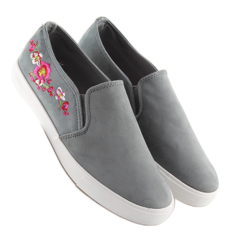Gris G1205-9 Zapatillas slip-on grises con delicados bordados 2