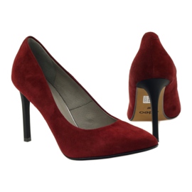 Edeo Bombas de cuero para mujeres en Szpilka 3162 Borgoña rojo 3