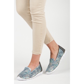 Vinceza Señores de cuero calado gris azul 2
