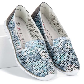 Vinceza Señores de cuero calado gris azul 4