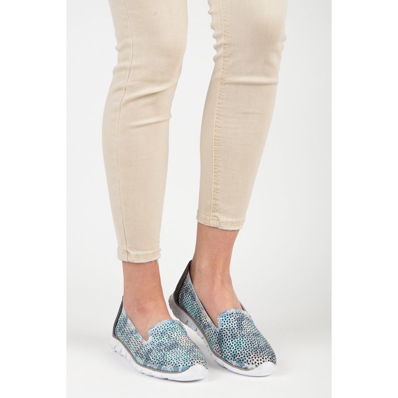 Vinceza Señores de cuero calado gris azul 1