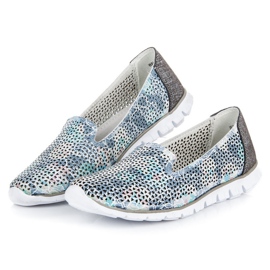 Vinceza Señores de cuero calado gris azul 3