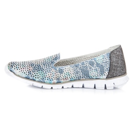 Vinceza Señores de cuero calado gris azul 5