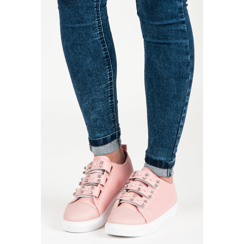 Zapatillas deportivas abrochadas con velcro rosado 1