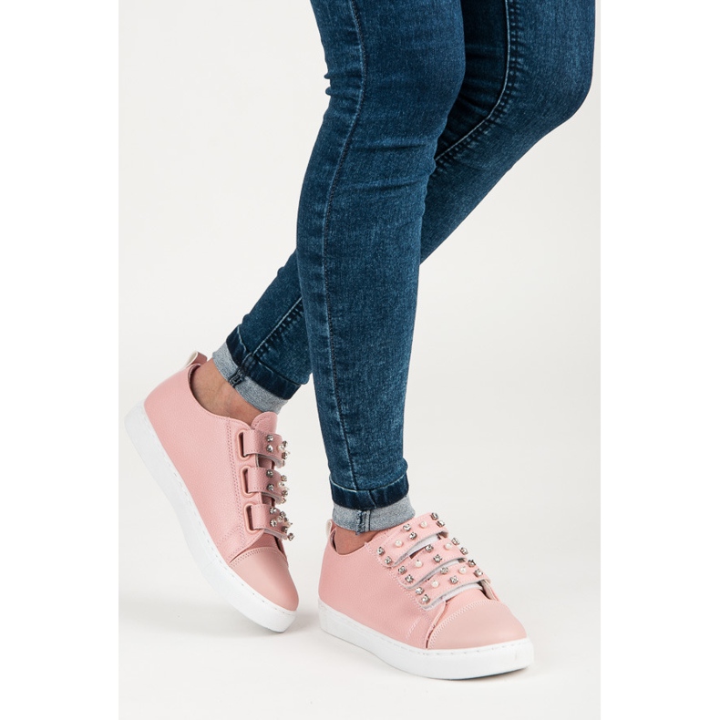 Zapatillas deportivas abrochadas con velcro rosa 2