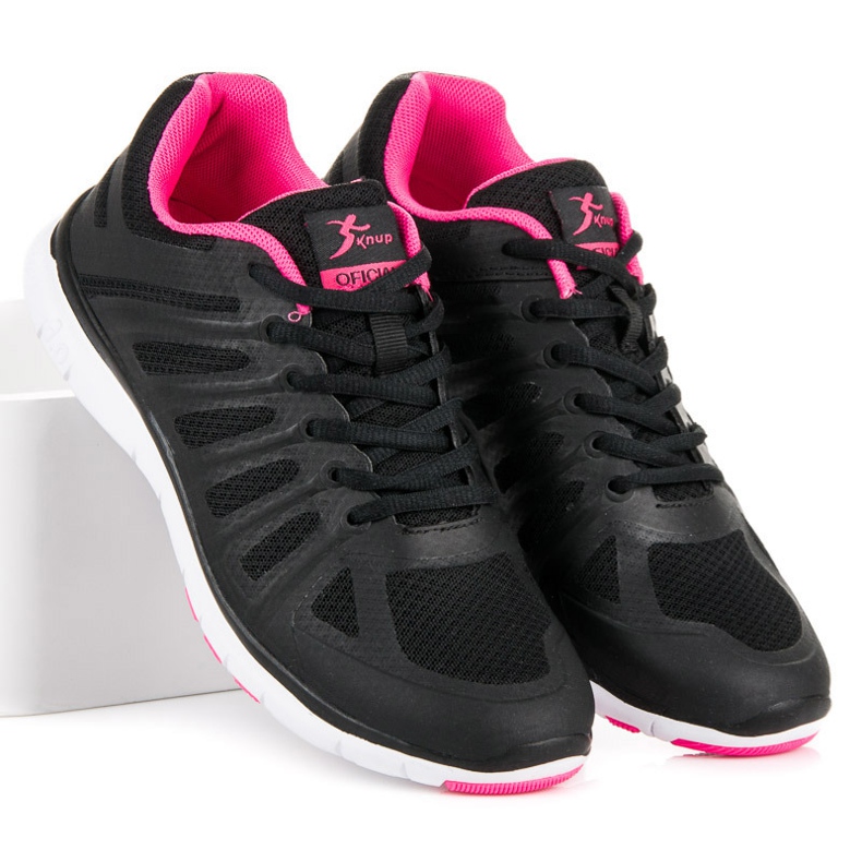 Zapatillas negras con cordones negro rosa 2