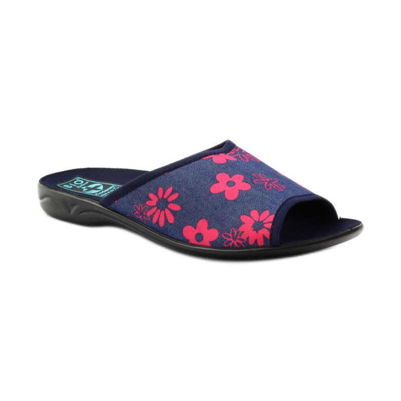 Zapatillas casa mujer con flores Adanex azul marino rosado 1