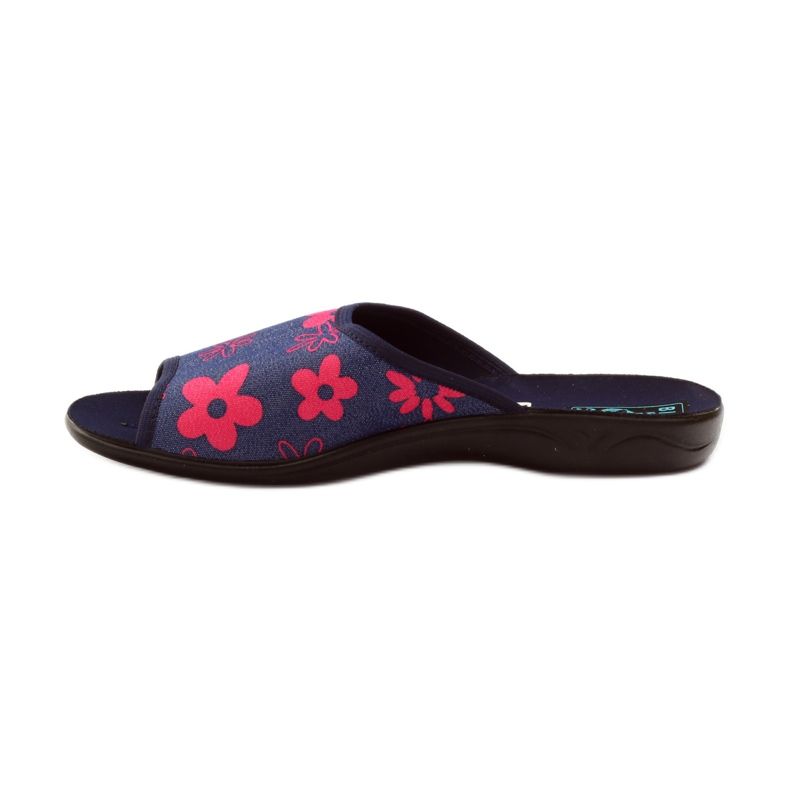 Zapatillas casa mujer con flores Adanex azul marino rosado 2