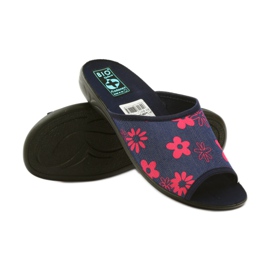 Zapatillas casa mujer con flores Adanex azul marino rosado 3