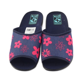 Zapatillas casa mujer con flores Adanex azul marino rosado 4