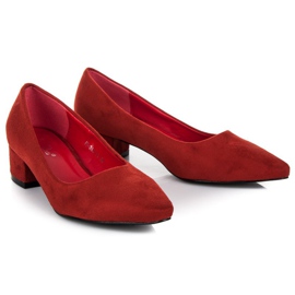 Best Shoes Salones de ante con tacones bajos rojo 3