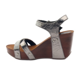 M.Daszyński Sandalias cuña Daszyński con circonitas gris 2