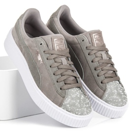 Puma Suede Plataforma Peblle WN`S gris 1 Puma Suede Plataforma Peblle WN`S gris 1