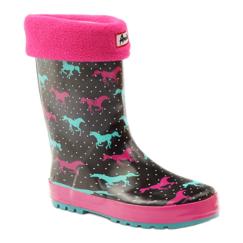 American Club Botas de agua calcetín + inserción de caballos americanos negro verde rosa 1