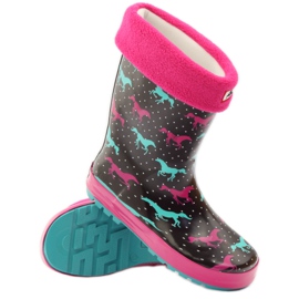 American Club Botas de agua calcetín + inserción de caballos americanos negro verde rosa 3