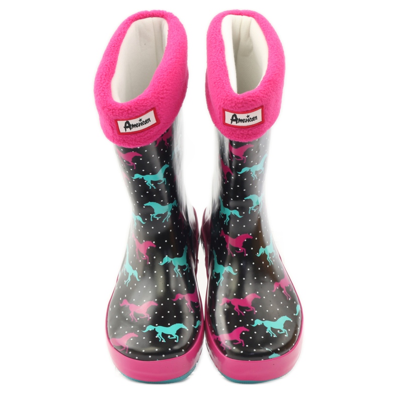 American Club Botas de agua calcetín + inserción de caballos americanos negro verde rosa 4