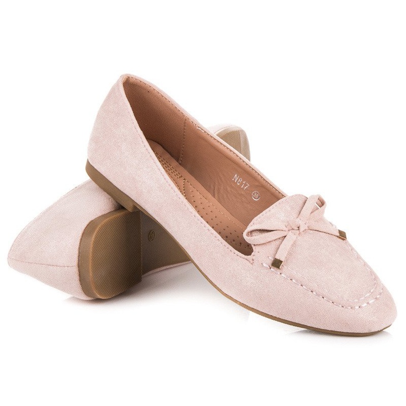 Small Swan Mocasines de ante con lazo rosa 1