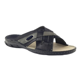 Pantuflas de piel para hombre Naszbut 055, azul marino 1