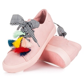Ideal Shoes Deportivas rosas con flecos rosado 3