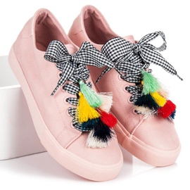 Ideal Shoes Deportivas rosas con flecos rosado 4