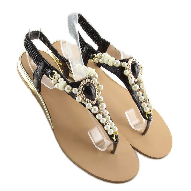 Sandalias con perlas negras D580 negro 2