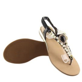 Sandalias con perlas negras D580 negro 1