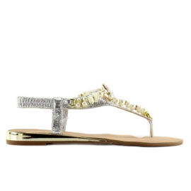 Sandalias plateadas con perlas D580 plata gris 1 Sandalias plateadas con perlas D580 plata gris 1