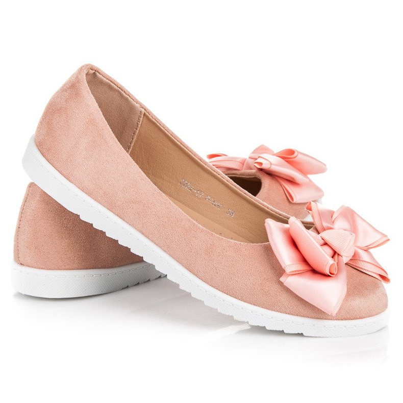 Comer Bailarinas de ante con lazo rosa 2