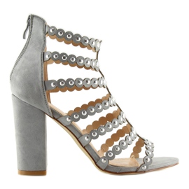 Sandalias de tacón con tachuelas gris gris 1