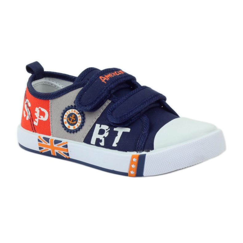 American Club Zapatillas deportivas americanas con plantilla de piel azul marino gris naranja 1