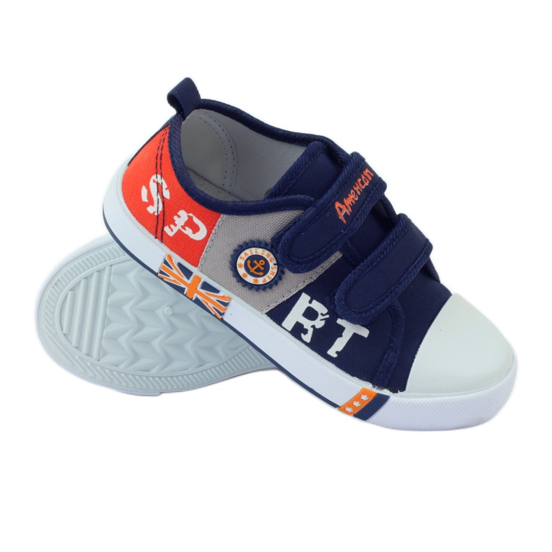 American Club Zapatillas deportivas americanas con plantilla de piel azul marino gris naranja 3