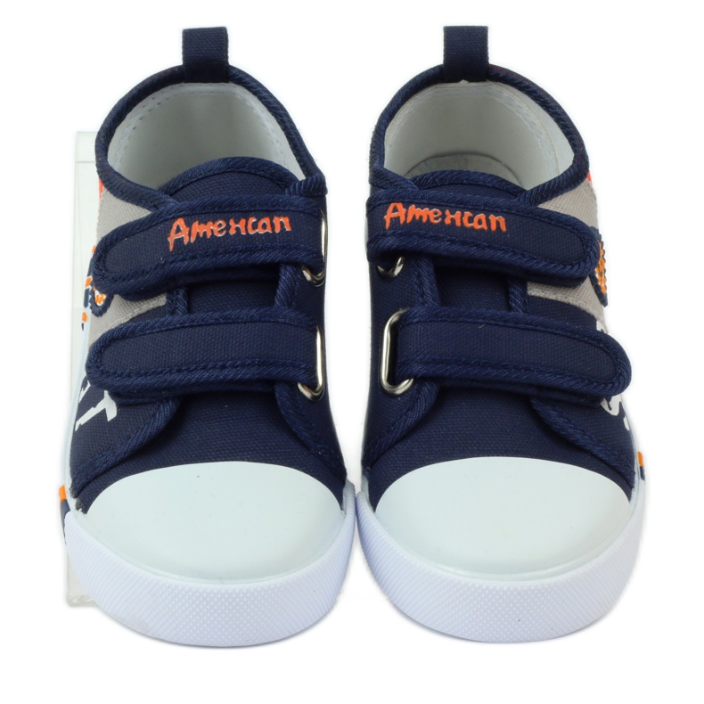 American Club Zapatillas deportivas americanas con plantilla de piel azul marino gris naranja 4